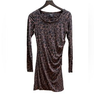 Peruvian connection animal print ruched fitted dress size XS